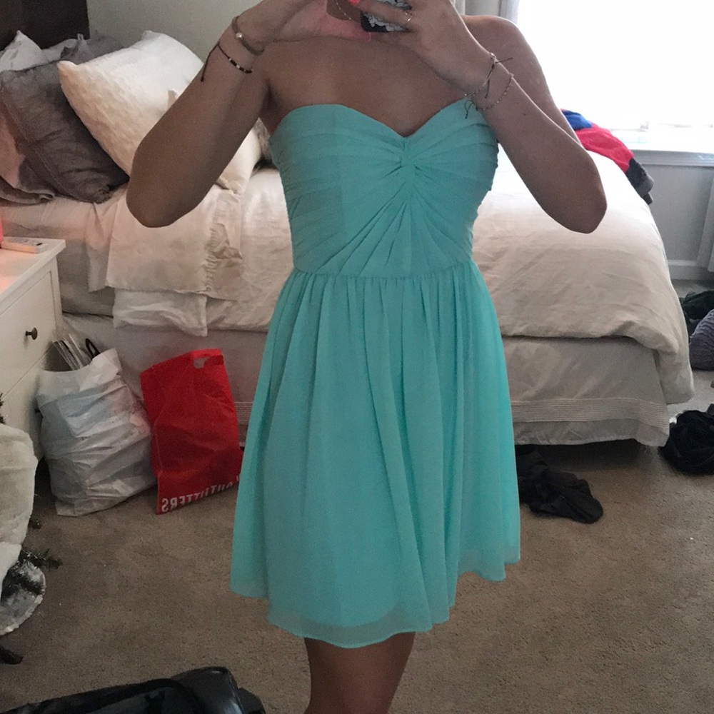 Strapless aqua dress